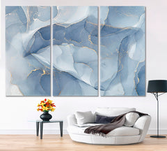 BLUE SKY Alcohol Ink Veins Pattern Abstract Design Soft Tender Colors Fluid Art, Oriental Marbling Canvas Print Artesty 3 panels 36" x 24" 