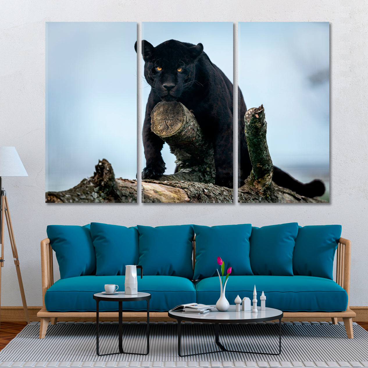 PUMA Black Jaguar Animals Panther Forest Animals Canvas Print Artesty 3 panels 36" x 24" 