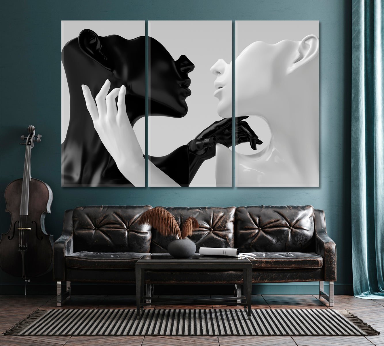 ABSTRACT ELEGANT Black and White Yin and Yang On Grey Black and White Wall Art Print Artesty   
