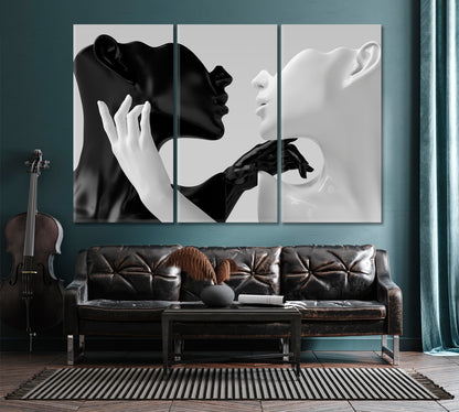 ABSTRACT ELEGANT Black and White Yin and Yang On Grey Black and White Wall Art Print Artesty   