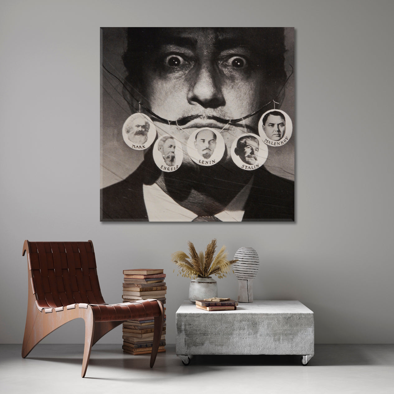 Salvador Dali B & W Abstract Portrait Celebs Canvas Print Artesty   