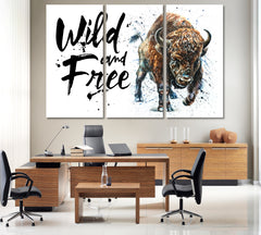 BULL Buffalo Bison Animal Wild Wildlife Office Wall Art Canvas Print Artesty 3 panels 36" x 24" 