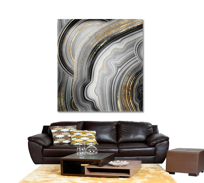 Gray & Gold Abstract Canvas Print - Square Abstract Art Print Artesty   