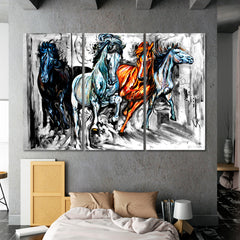Running Horses Wildlife Decorative Pattern Abstract Animals Canvas Print Artesty 3 panels 36" x 24" 