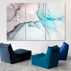Turquoise Gray Marble Oriental Alcohol Ink Painting Fluid Art, Oriental Marbling Canvas Print Artesty 3 panels 36" x 24" 