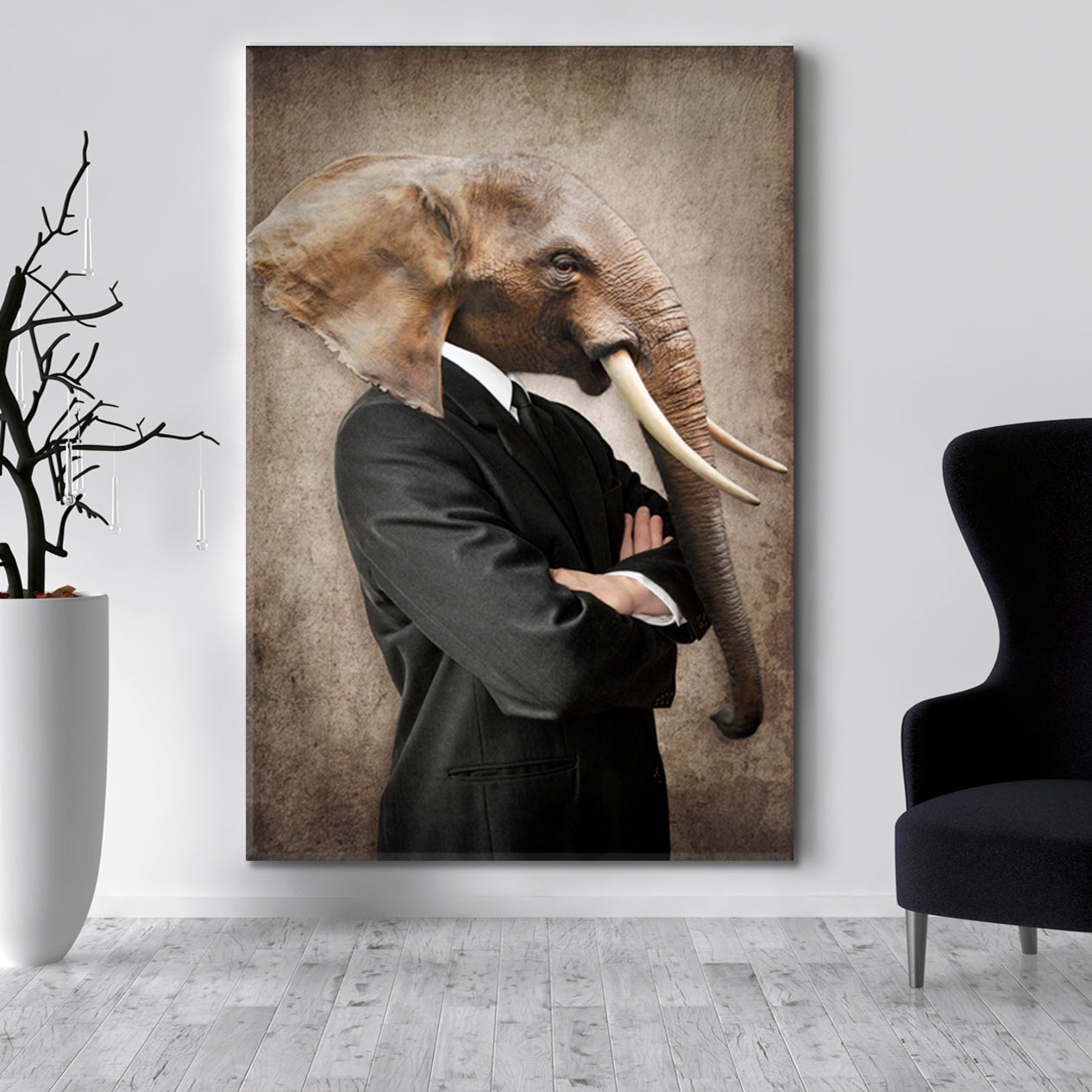 Man Elephant Head Vintage Style Art Office Wall Art Canvas Print Artesty   