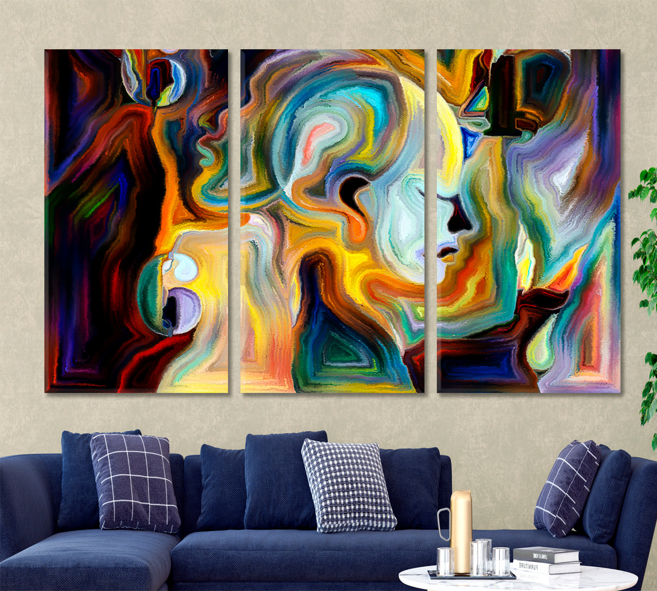 Harmony Forms and Colors of Nature Consciousness Art Artesty 3 panels 36" x 24" 
