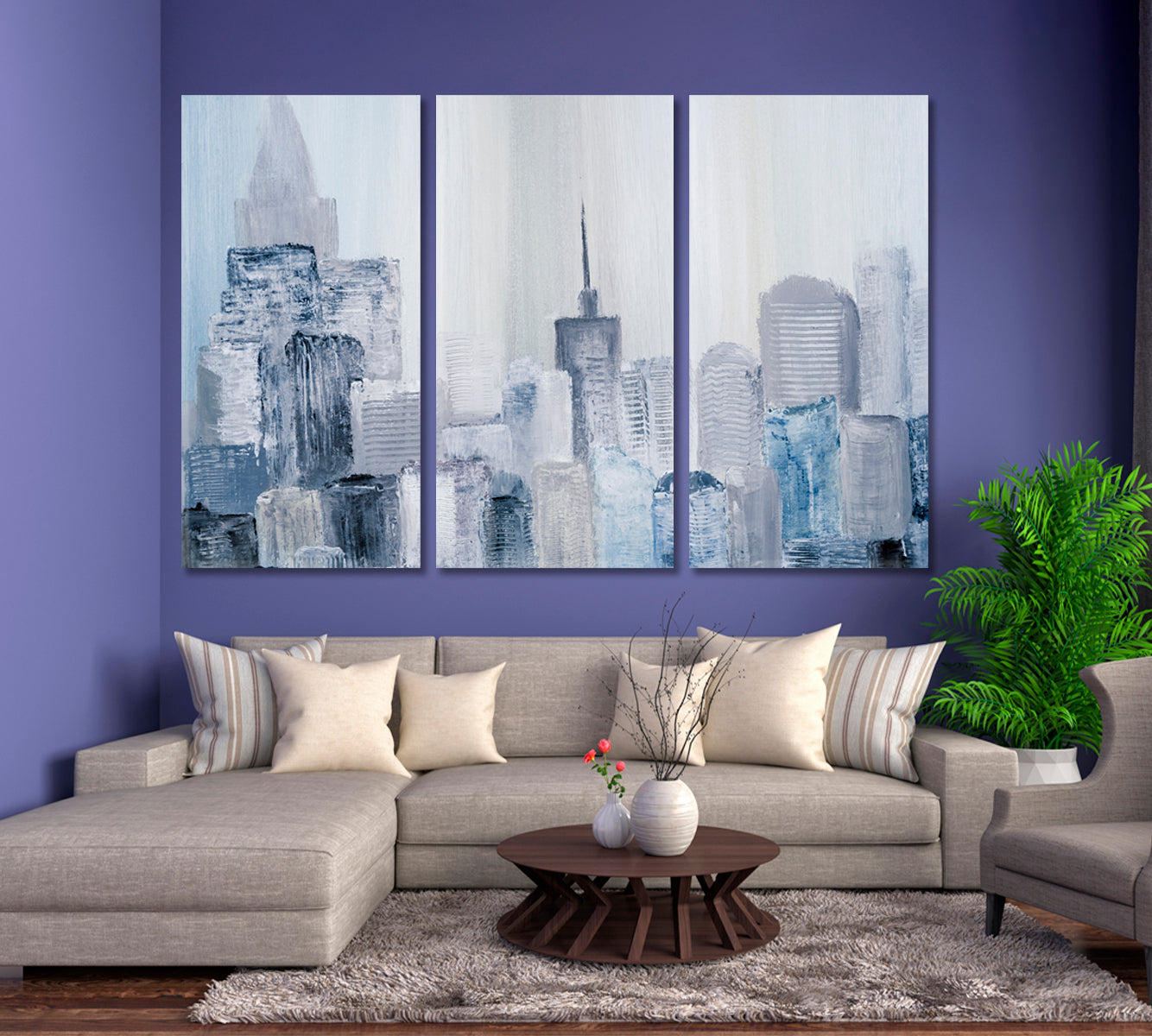 Abstract Urban Grunge City Cities Wall Art Artesty 3 panels 36" x 24" 