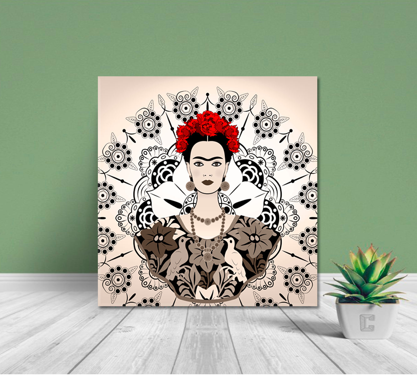 MANDALA Frida Kahlo Young Beautiful Mexican Woman Traditional Hairstyle - Square People Portrait Wall Hangings Artesty   
