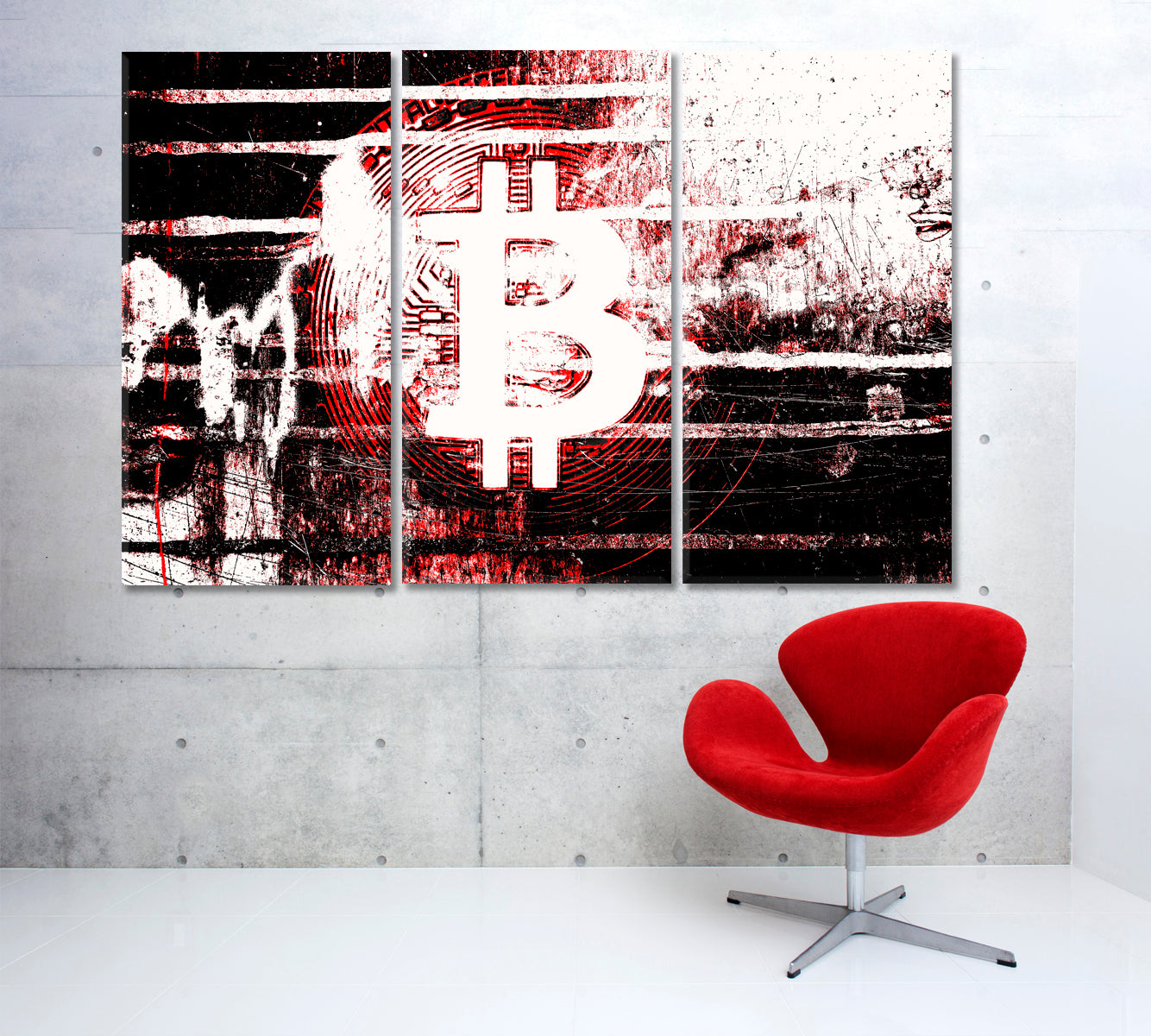 Bitcoin Cryptocurrency BTC Bit Coin Abstract Grunge Office Poster Business Concept Wall Art Artesty 3 panels 36" x 24" 