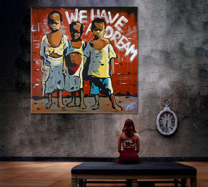 KIDS | Grunge Street Art Style Fine Art Canvas Print - Square Contemporary Art Artesty   