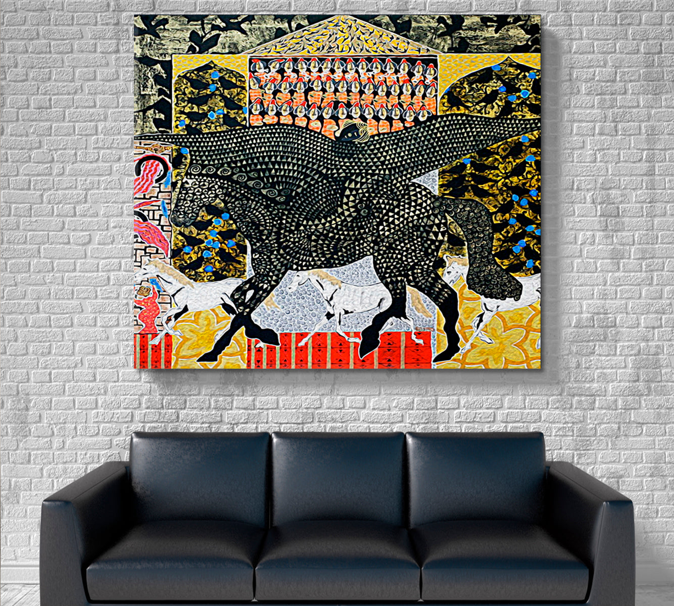 Defiant Pegasus Inspired Boho Pattern Figurative Abstract Collage Contemporary Art Artesty   