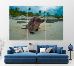Wild Iguanas Bahamas Beach Poster Traveling Around Ink Canvas Print Artesty 3 panels 36" x 24" 