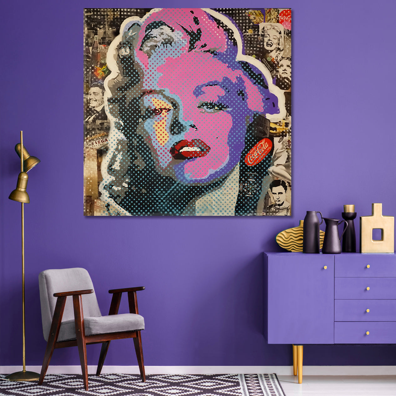 Pop Art MARILYN MONROE Poster Vivid Graffiti Style Canvas Print- Square Panel Celebs Canvas Print Artesty 1 Panel 12"x12" 