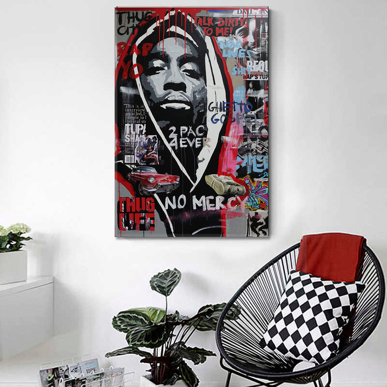 NO MERCY Basquiat Style Expressionism Drip Paint Grunge Street Art Canvas Print - Vertical Contemporary Art Artesty   