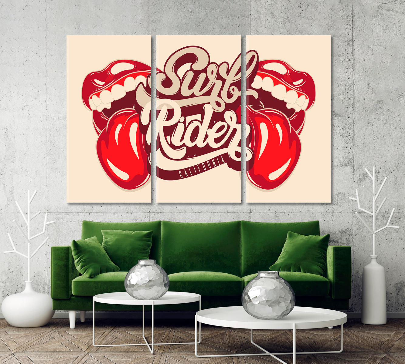 Rolling Stones Tongue Open Mouth Rock And Roll Poster Pop Art Canvas Print Artesty 3 panels 36" x 24" 