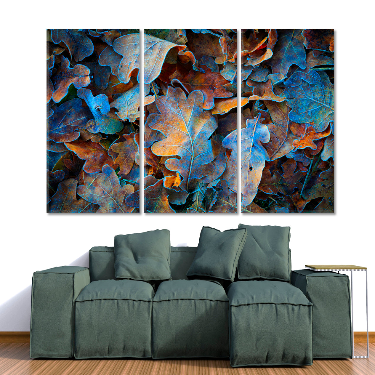 ABSTRACT NATURALISM Frozen Oak Leaves Floral & Botanical Split Art Artesty 3 panels 36" x 24" 