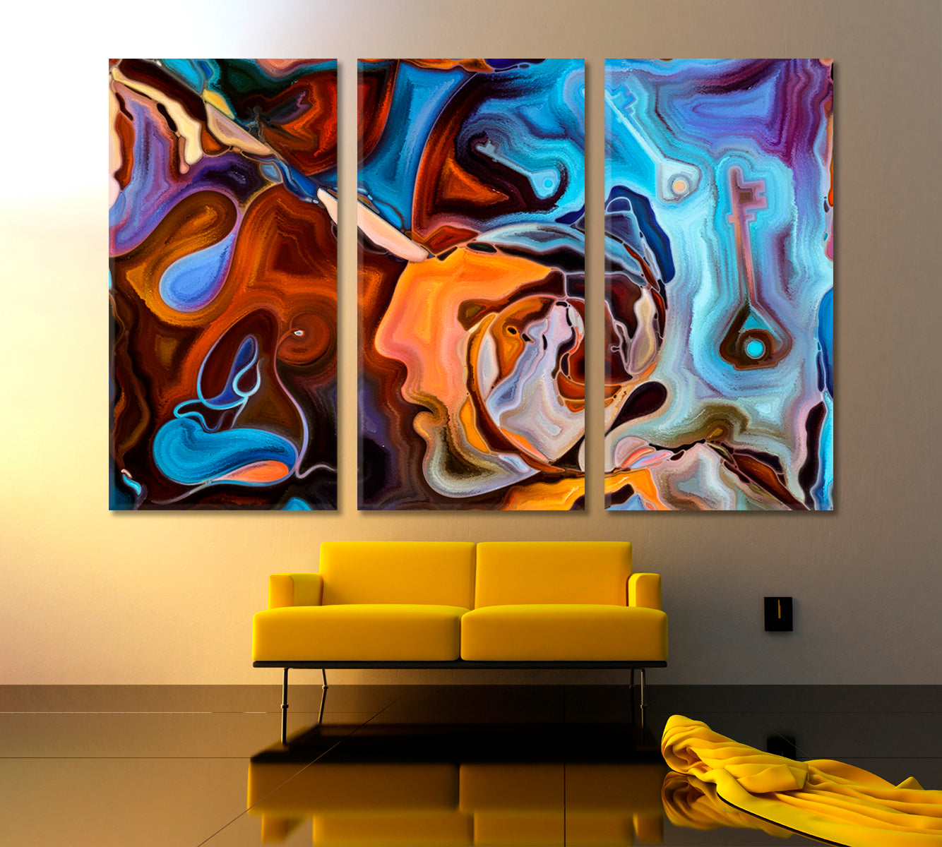 SUBMERGENCE Ultra Modern Abstract Design Contemporary Art Artesty 3 panels 36" x 24" 