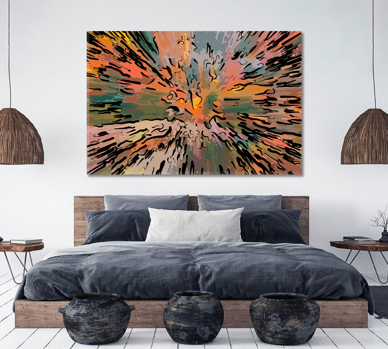 MODERN ART Orange Pale Green Abstract Chaotic Blurred Strokes Abstract Art Print Artesty   