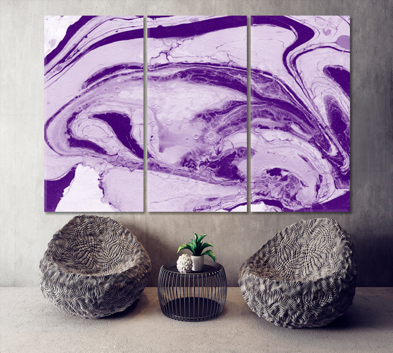 Bath Bomb Pattern Violet Marble Ink Colors Fluid Art, Oriental Marbling Canvas Print Artesty 3 panels 36" x 24" 