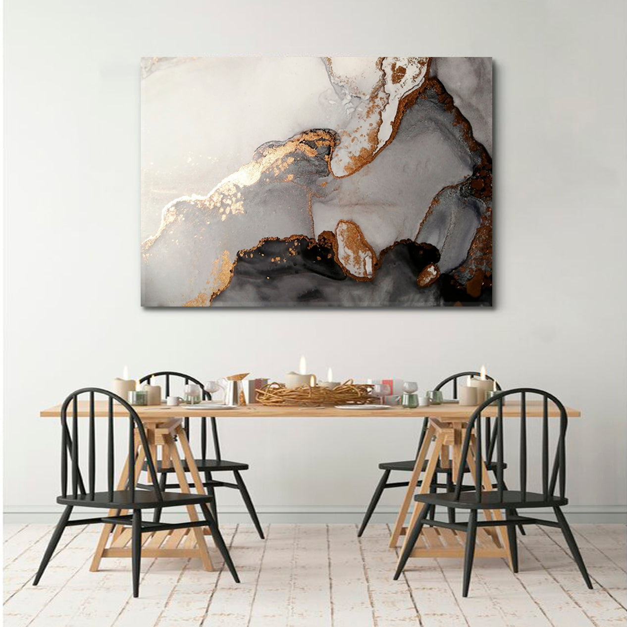 FLUID ART Black and Gold Effect Luxury Abstract Alcohol Ink Canvas Print Fluid Art, Oriental Marbling Canvas Print Artesty   