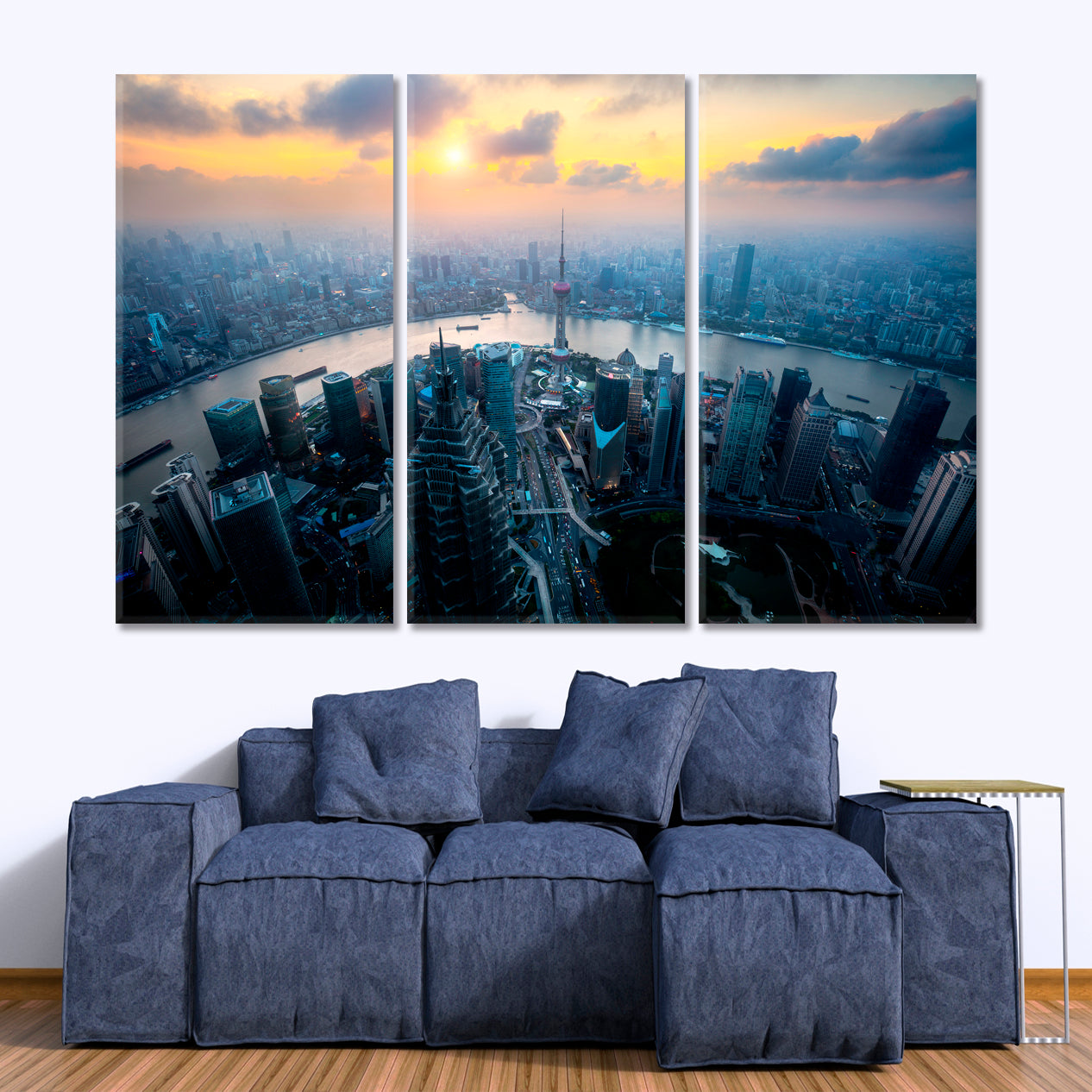 Skyline Cityscape China Shanghai Lujiazui Finance Business District Cities Wall Art Artesty 3 panels 36" x 24" 