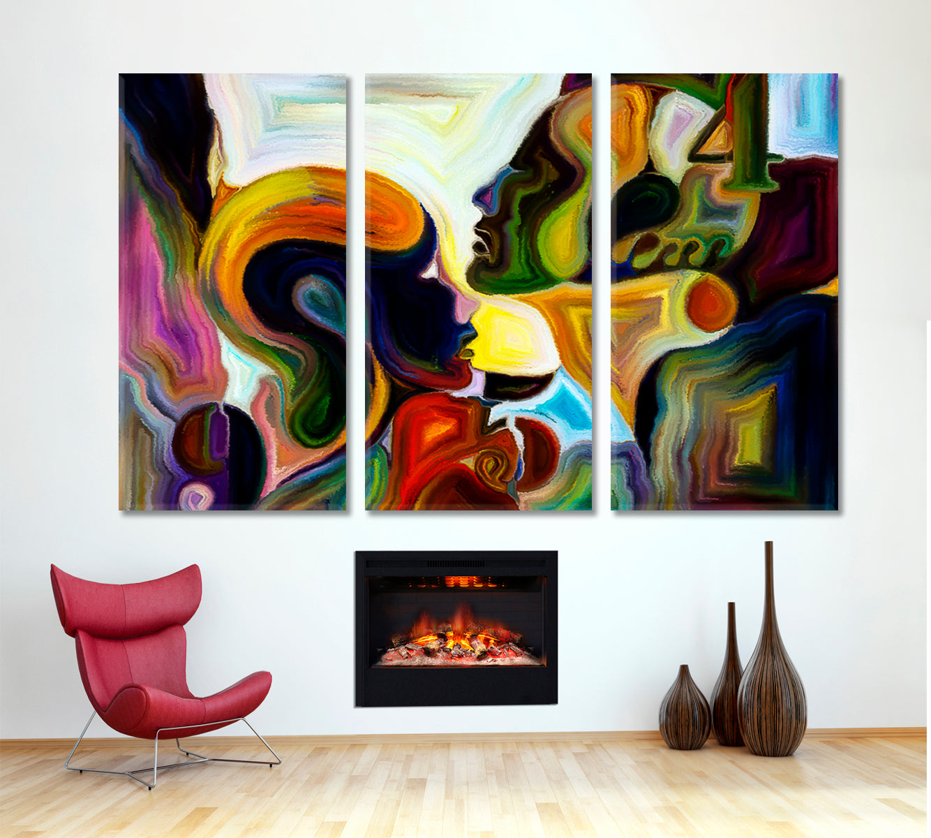 Love and Thoughts Consciousness Art Artesty 3 panels 36" x 24" 