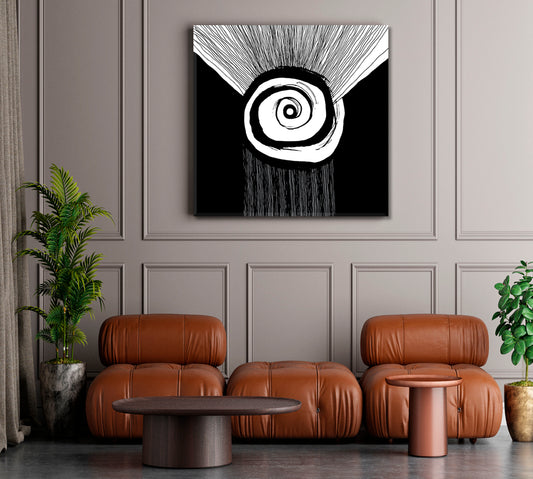 Modern Simple Abstract Black White Circle Swirl Brushstroke Painting Contemporary Art Artesty   