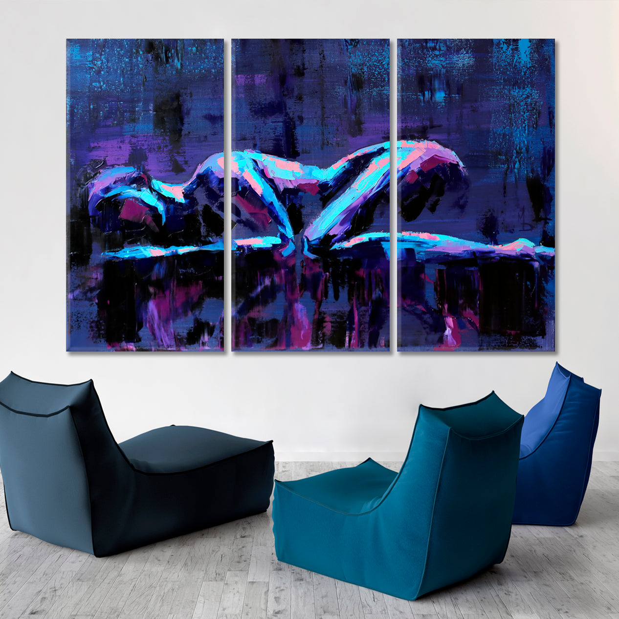MOUNTAINS Lying Girl Body Shape Conceptual Abstract Painting Contemporary Art Artesty 3 panels 36" x 24" 