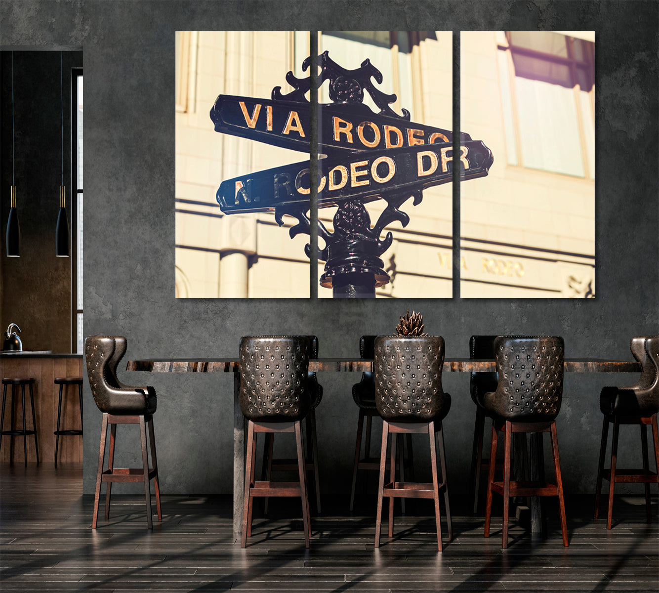 Famous Beverly Hills California United States Rodeo Drive Sign Cities Wall Art Artesty 3 panels 36" x 24" 