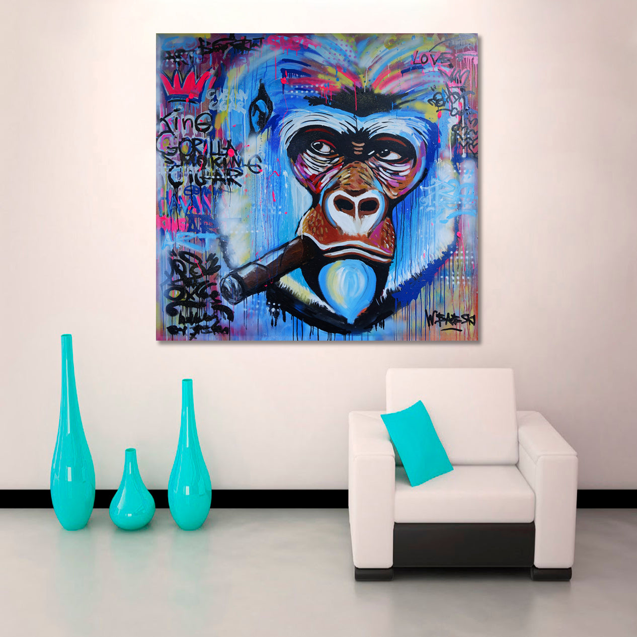 BANKSY STYLE  Monkey Gorilla Smoking Cigar Grunge Banksy Graffiti - S Animals Canvas Print Artesty   