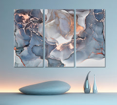 Wispy Blue Tides | Alcohol Ink Blue Grey Beautiful Marble Pattern | Canvas Print Fluid Art, Oriental Marbling Canvas Print Artesty 3 panels 36" x 24" 