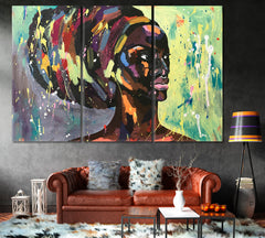 Black Lives Matter Strong African Woman Portrait Abstract Art Print Artesty 3 panels 36" x 24" 