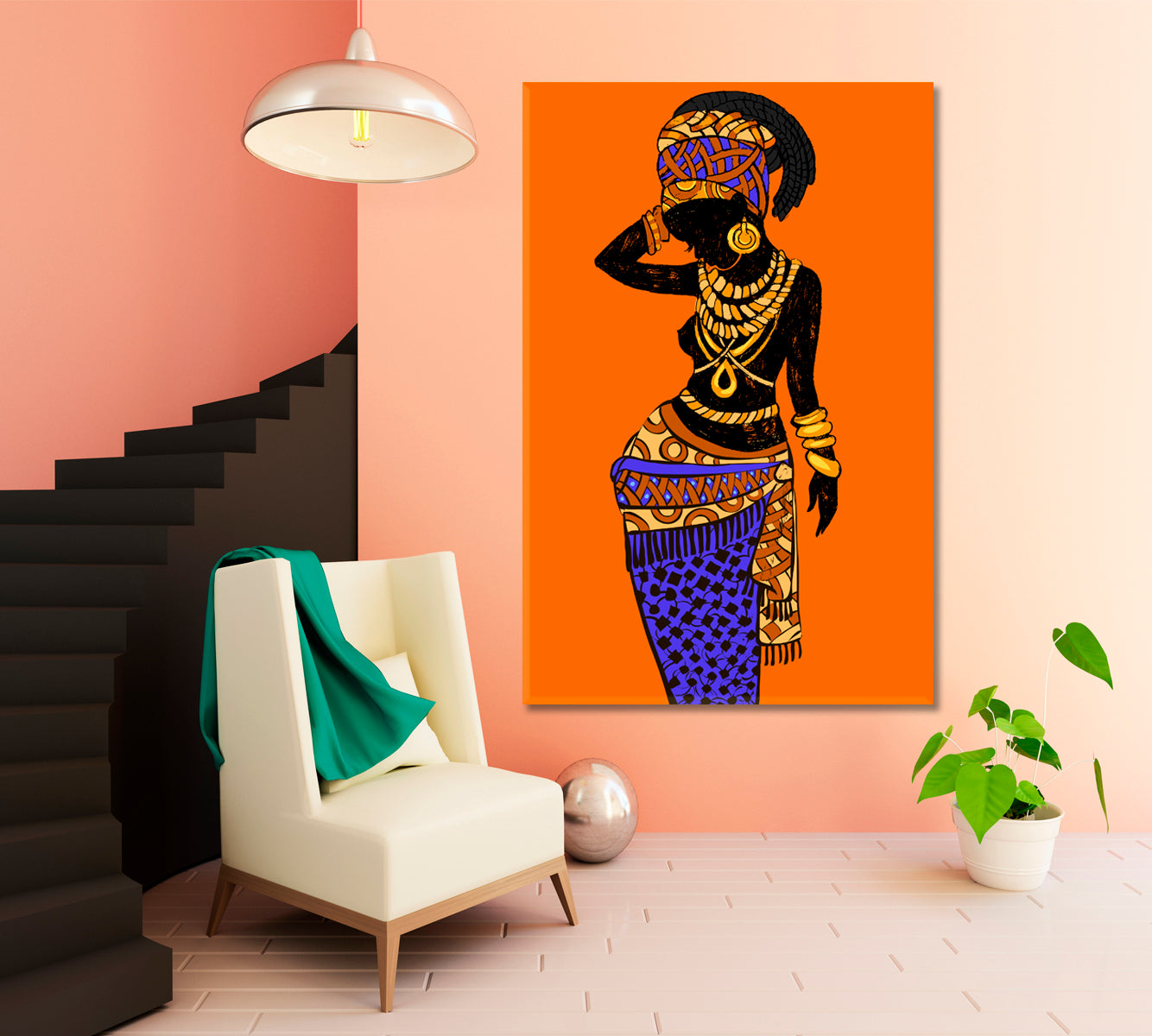 African Style Beautiful Black Woman Vibrant Abstract People Portrait Wall Hangings Artesty   