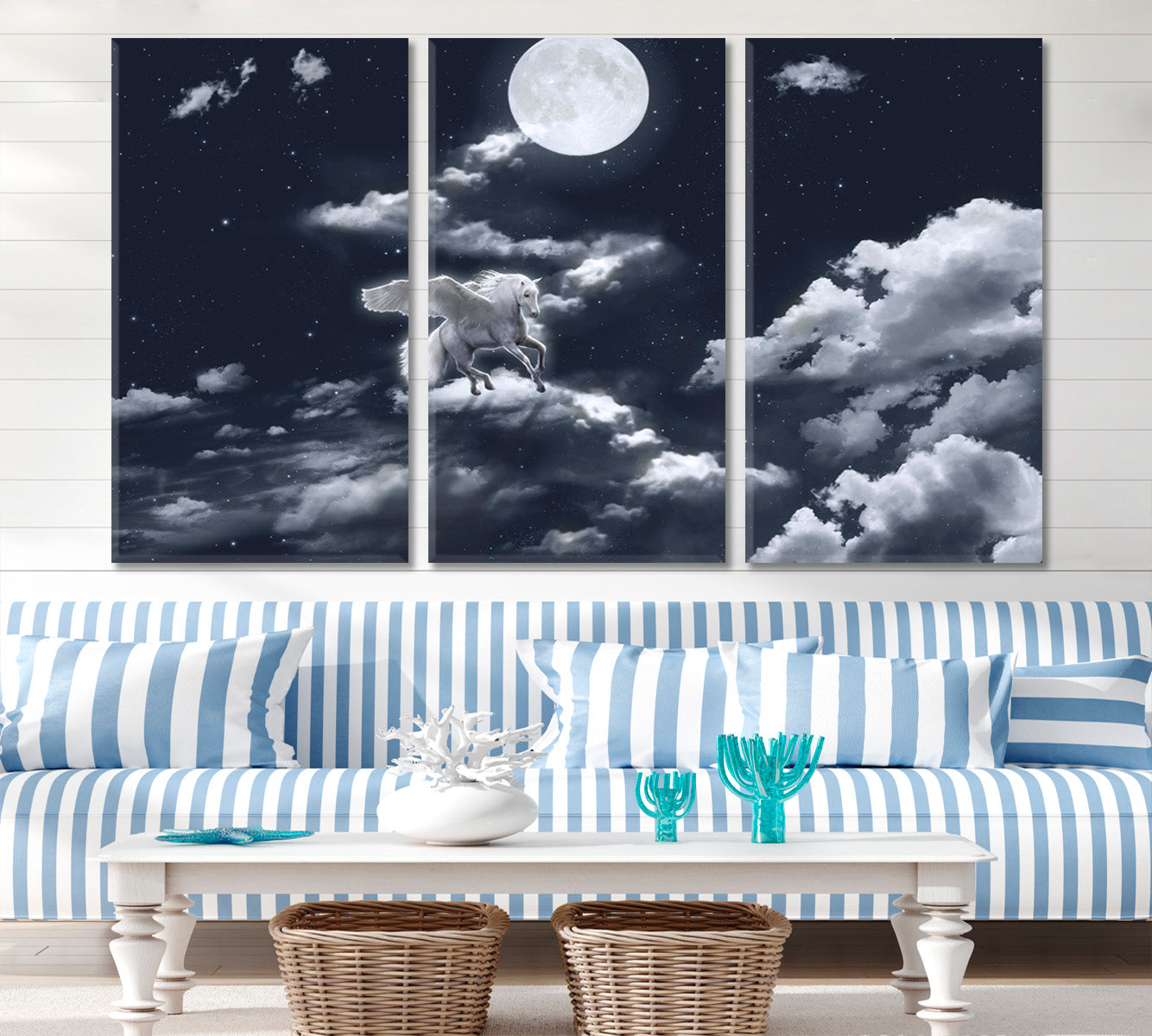 SKYSCAPE White Winged Horse Full Moon Skyscape Canvas Artesty   