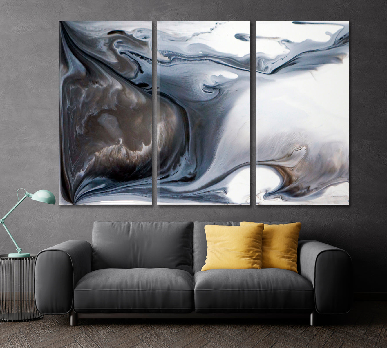 Gray Beige Beautiful Marble Painting Fluid Art, Oriental Marbling Canvas Print Artesty 3 panels 36" x 24" 