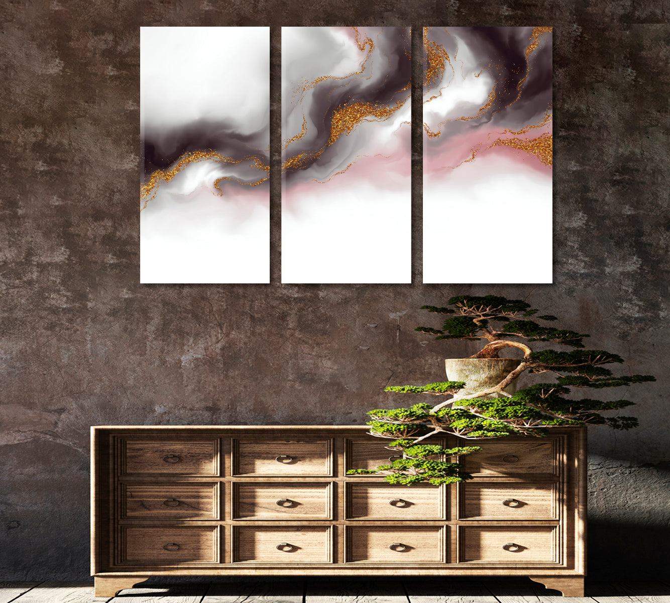 MARBLE PEARL Luxe Effect Beautiful Trendy Art Fluid Art, Oriental Marbling Canvas Print Artesty 3 panels 36" x 24" 