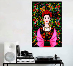FRIDA KAHLO Abstract Art Traditional Hairstyle Mexican Crafts Jewelry and Dress  - Vertical 1 panel Celebs Canvas Print Artesty   