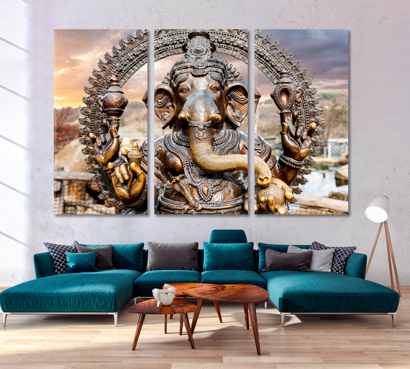 Statue of Hindu Elephant God Ganesha Dramatic Sky Religious Modern Art Artesty   