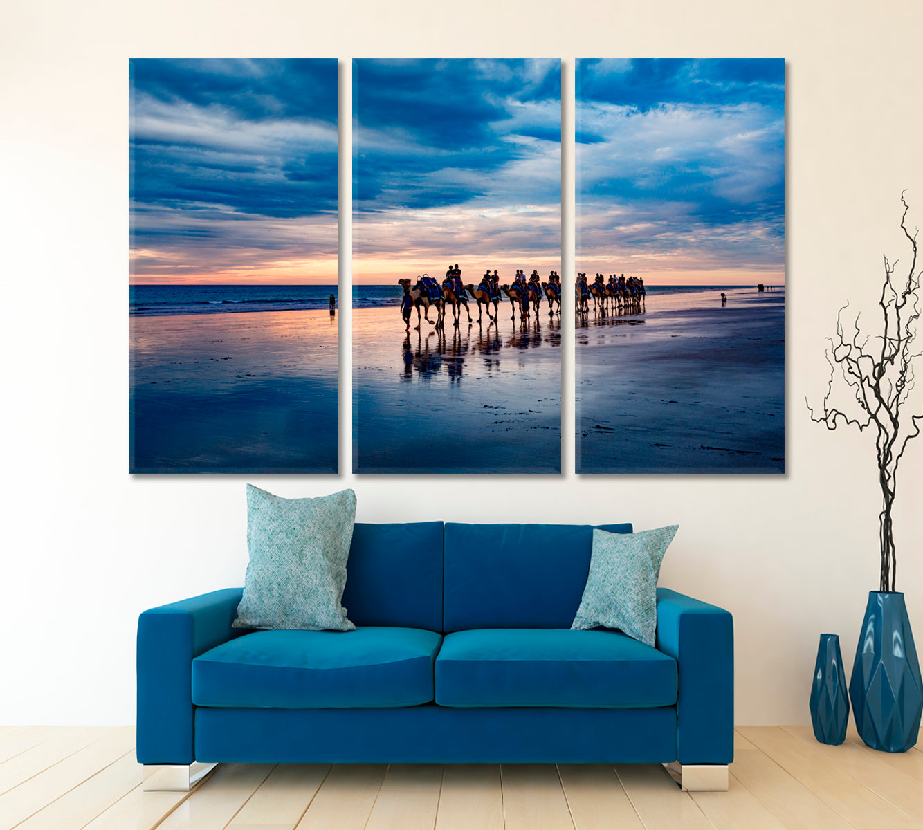 CAMELCADE Camels Shore Sunset Cable Beach Australia Landscape Scenery Landscape Fine Art Print Artesty 3 panels 36" x 24" 