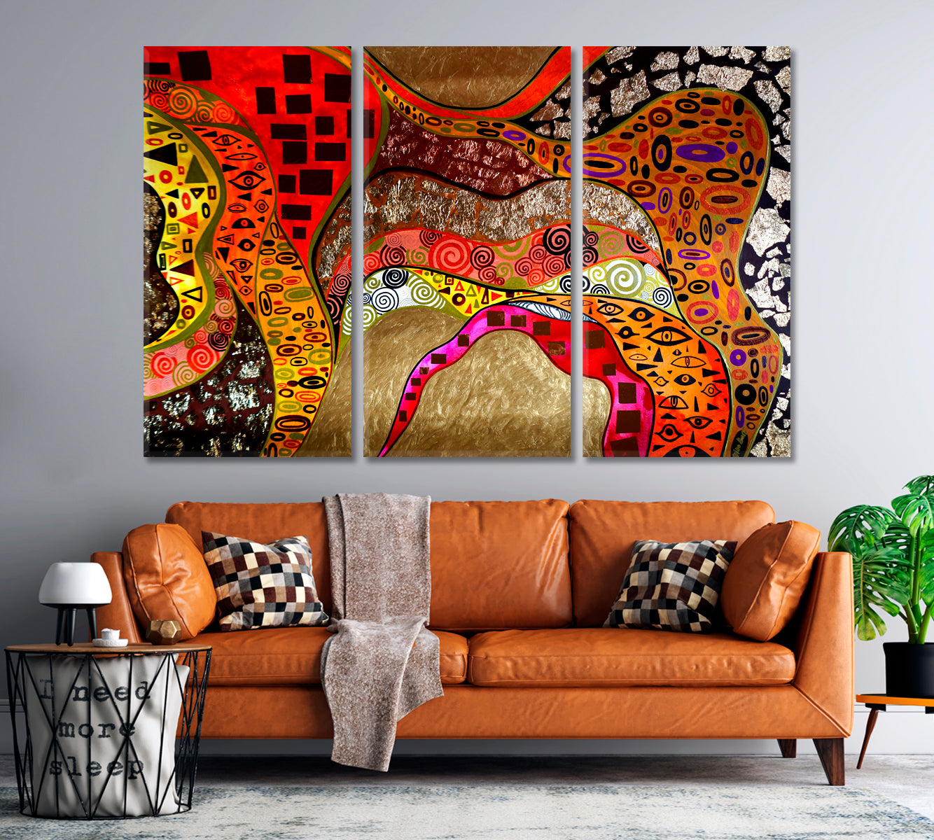 TRIPPY Psychedelic Visual Abstract Vivid Shapes Abstract Art Print Artesty 3 panels 36" x 24" 