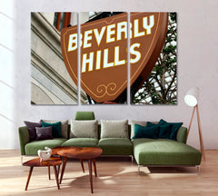 Famous Beverly Hills Close-up View Sign Photo Canvas Print Cities Wall Art Artesty 3 panels 36" x 24" 