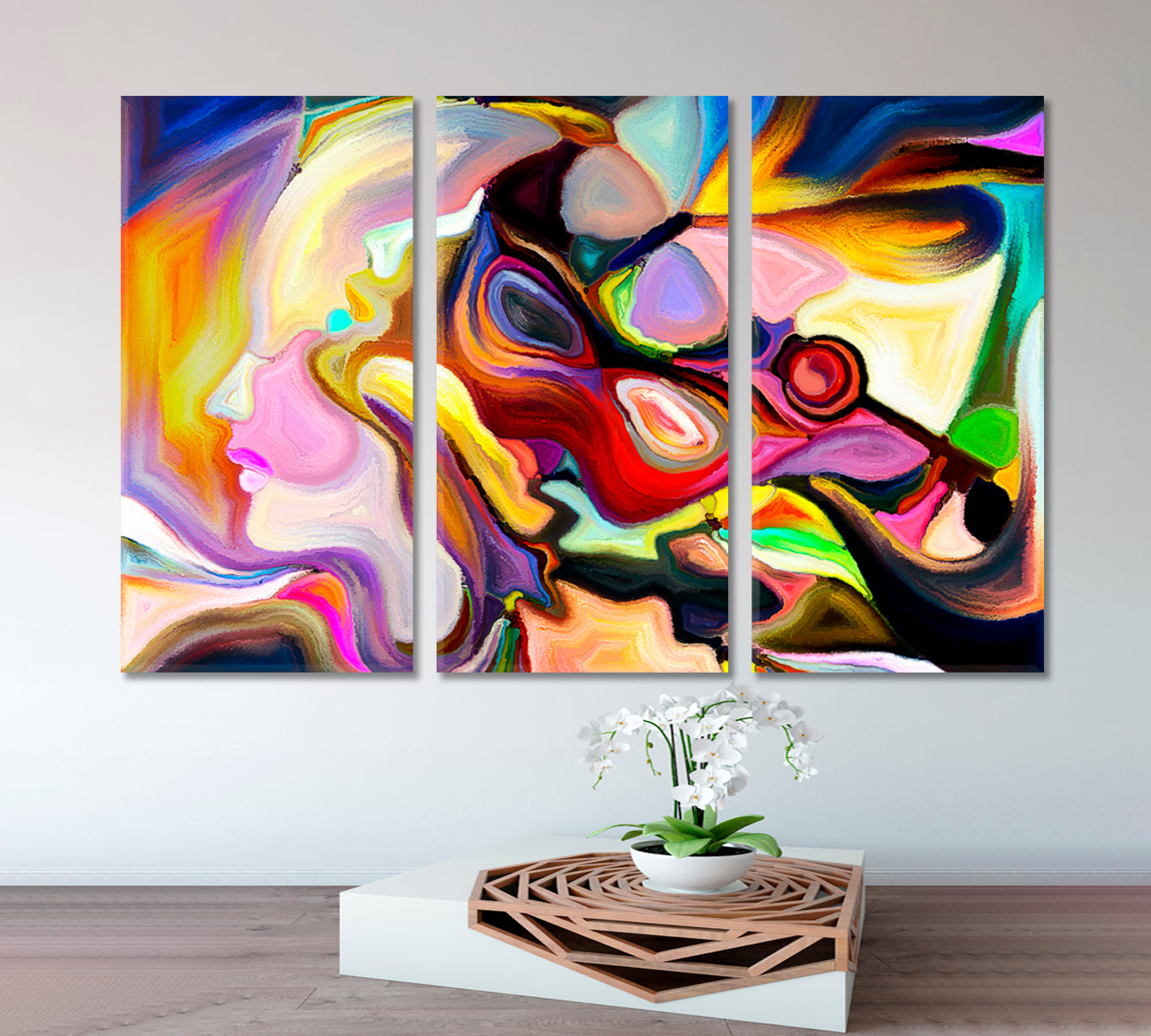 CONTEMPORARY STYLE Human and Abstract Organic Patterns Abstract Art Print Artesty 3 panels 36" x 24" 