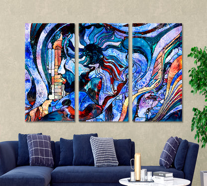 Spiritual Abstraction Stained Glass Pattern Abstract Art Print Artesty 3 panels 36" x 24" 