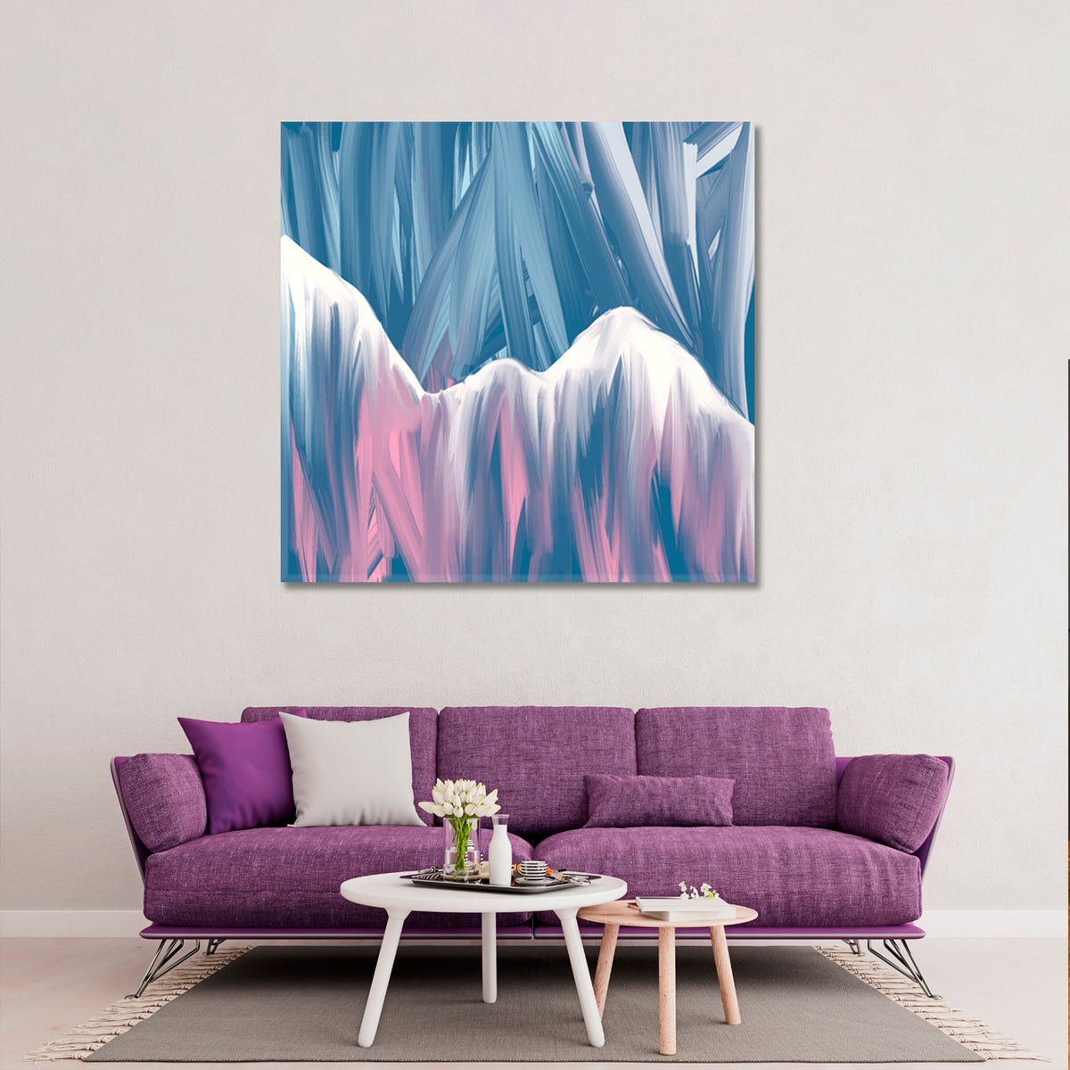 Blue Pink Mountains Landscape Abstract Modern Art Abstract Art Print Artesty 1 Panel 12"x12" 