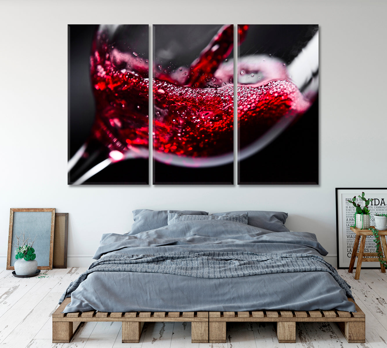 RED WINE Red on Black Restaurant Modern Wall Art Artesty 3 panels 36" x 24" 