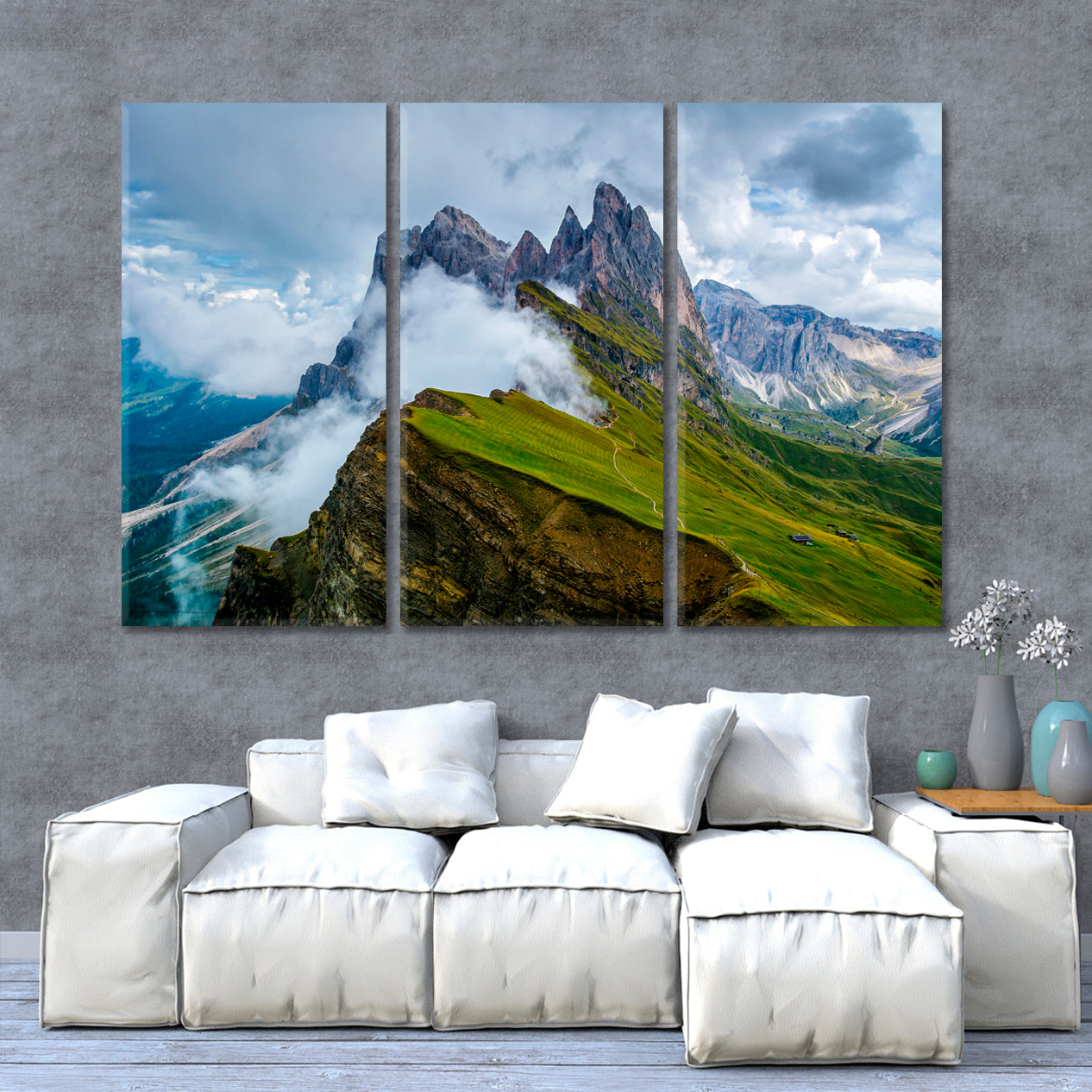 Landscape Dolomites Alps Mountain Range Clouds Peak Nature Scenery Landscape Fine Art Print Artesty 3 panels 36" x 24" 