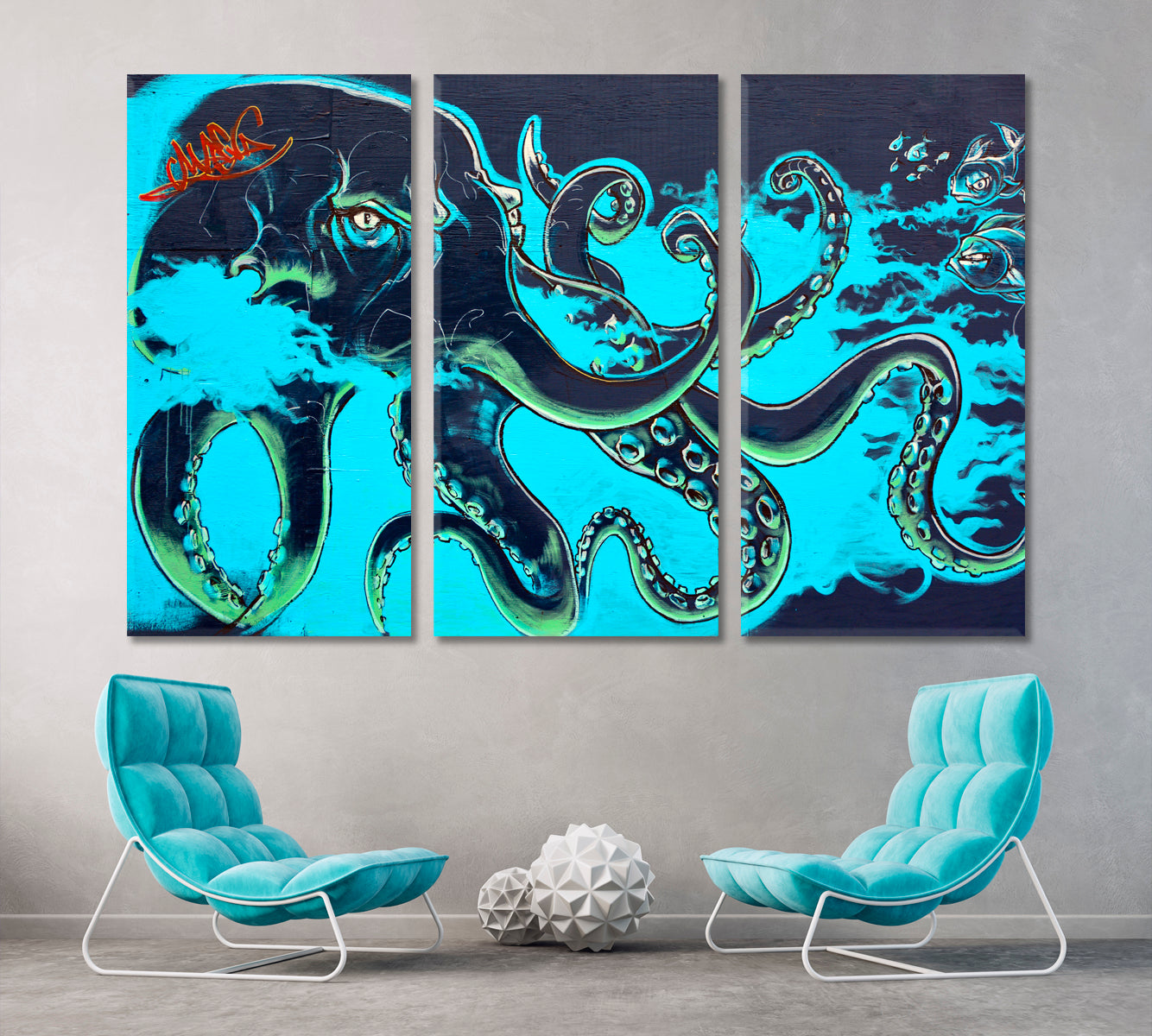 Octopus Street Art Contemporary Abstract Art Urban Graffiti Canvas Print Street Art Canvas Print Artesty 3 panels 36" x 24" 