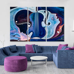 INNER MELODY Music Cuncept Blue Modern Abstract Painting Music Wall Panels Artesty 3 panels 36" x 24" 