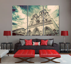 Notre Dame Cathedral in Paris France Artistic Vintage Style Cities Wall Art Artesty 3 panels 36" x 24" 